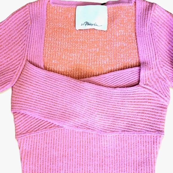 3.1 PHILLIP LIM Double Face Crossbody Sweater Midi Dress Pink - Picture 7 of 14